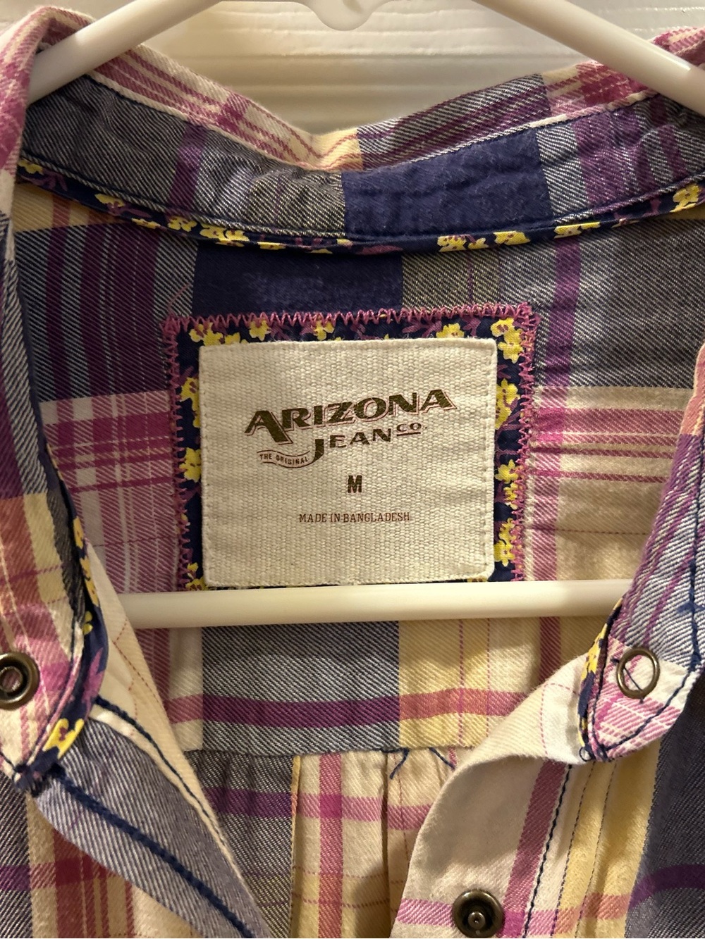 Arizona Jean Co. Purple & Yellow Plaid Snap Front Shirt - Size M